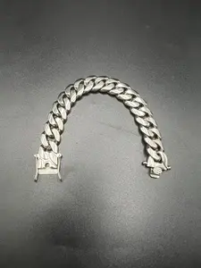 14mm Silver Color Miami Hip Hop Cuban Hand Bracelet, Bold Look, Durable Stainless Steel, Fashionable Buckle, All Seasons, Party Style, Maximalist Jewelry, Cuban Link Bracelet, Cuban Chain Bracelets