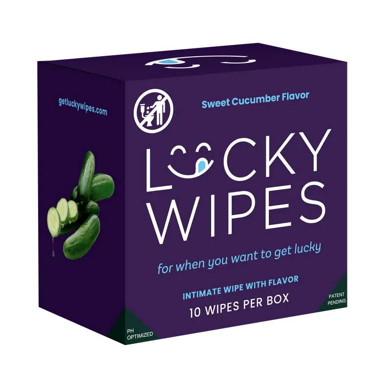Sweet Cucumber Flavored Wipes For Men, Lucky Wipes,  10 Wipes per Box, Scented and Flavored, Gentle, Personal Care, pH Optimized men's hygiene, Made in the USA Travel Wipes
