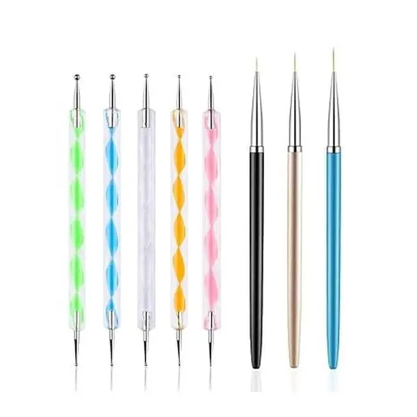 5PCS Nail Dotting Pens with 3PCS Nail Art Brushes Nail Art Design Tools Set Dotting Tool Kit for Gel Polish Acrylic Nails DIY Manicure Nail Painting Brushes for Home & Salon