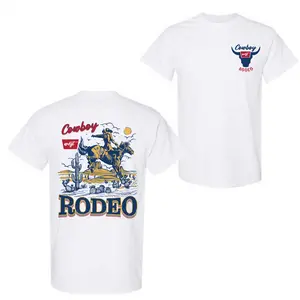 Retro Cowboy Pattern Double-Sided T-Shirt, Vintage Cowboy Shirt, Vintage Washed T-Shirt, Patterned T-Shirt