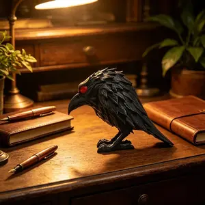 Dark Night Raven Statue Ornament, High Detail Texture Desk Decor, Unique Art Sculpture, Living Room & Office Decoration, Halloween Gift