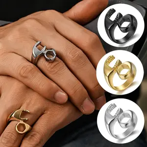 Retro Creative Hip-hop Motorcycle Style Wrench Shaped Stainless Steel Men's Ring Jewelry