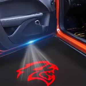 2pcs Red Leopard Badge Shadow For Dodge Door Light Dodge Logo Projector Light Welcome Light For Dodge Challenger 2008-2019 SRT