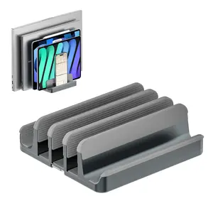 Adjustable Multi-Device Laptop Stand, Foldable Vertical Holder for 5 Devices, Compatible with Computers, Tablets, Phones, Desktop Use