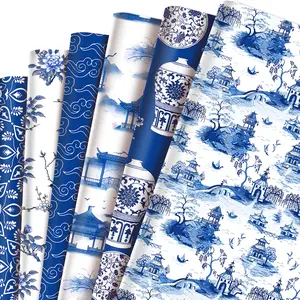 12 Sheets Chinoiserie Chinese Style Blue White Wrapping Paper Gift Wrapping Paper Packing for Wedding Party Supplies