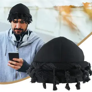 Men's Vintage Tassel Headband Twisted Turban Hat Braided Hat Women's Unique Hair Protection Twisted Tail Hat