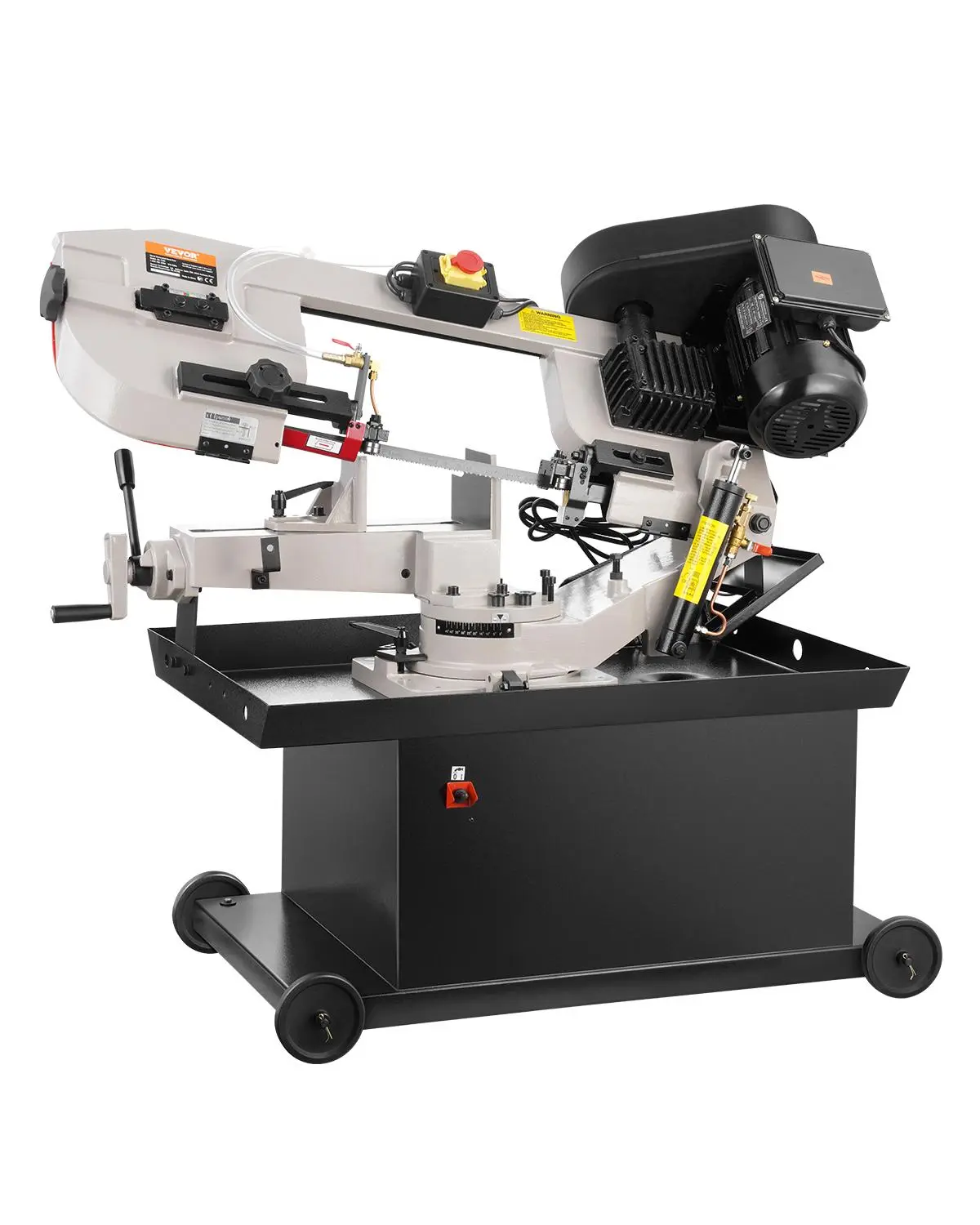 【Summerfinds】VEVOR Cast Iron Horizontal/Vertical Deep Cut Bandsaw, 110V/220V 1.1 kW Steel Cutting Machine, 7x8.25 in Capacity, 0°-45° Rotation, Variable Speed, Manual Clamp, Auto Shut-Off, Emergency Stop, 1680 rpm, for Wood/Metal, Metal Cutting Tool