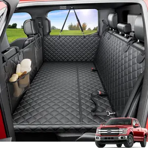 REEVAA Hard Bottom Back Seat Extender for Heavy-Duty Dogs, Dog Car Seat Cover with Cushion Sponge, Waterproof Dog Hammock with Mesh Window for Car, Universal Fits for Crew Cab Truck/SUV,  Black