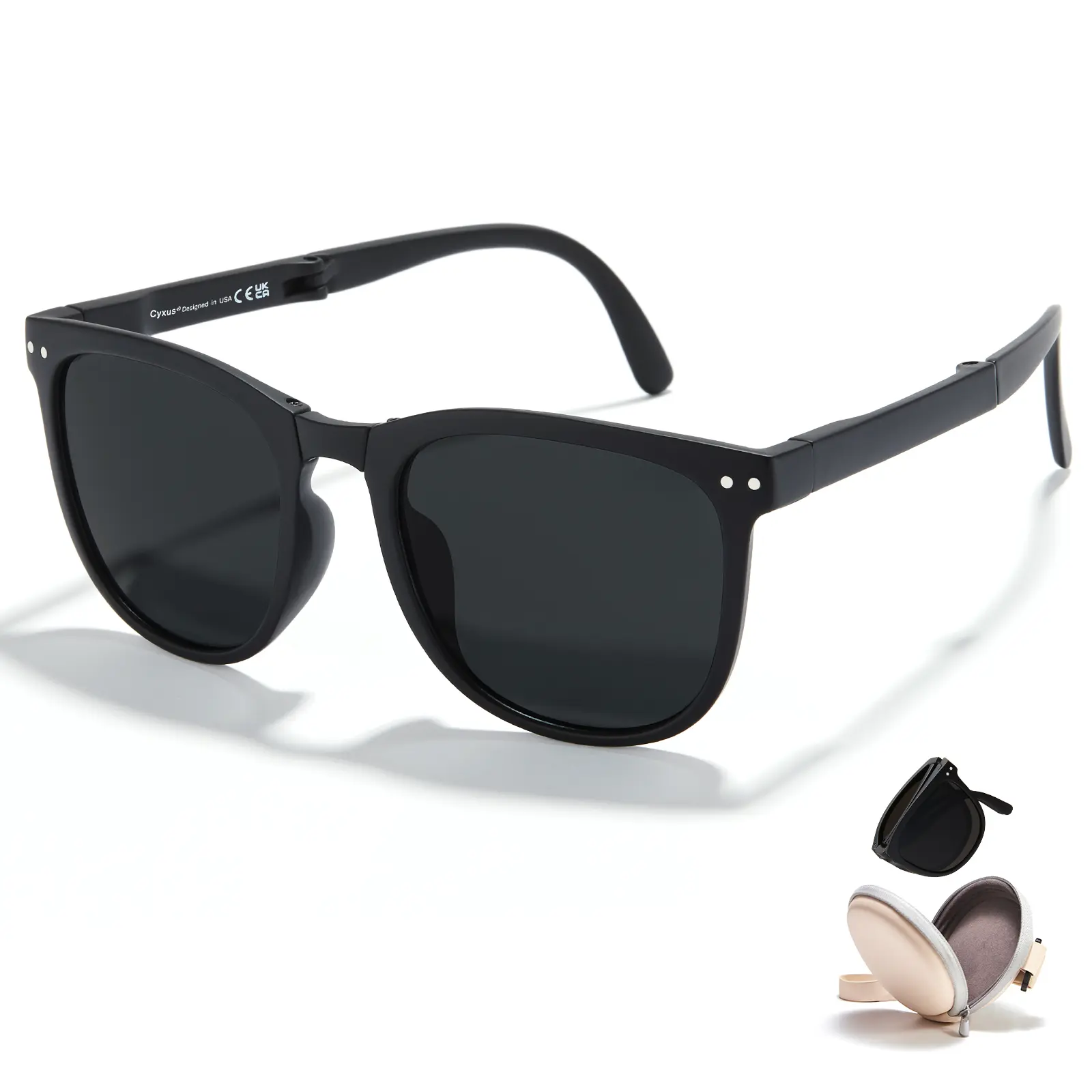 Cyxus Folding Sunglasses Polarized For Women And Men Vintage Glasses Couples Trendy Engagement Gift For Couples UV400 Protection,Ultra Lightweight Sunglasses with Organizer 1019