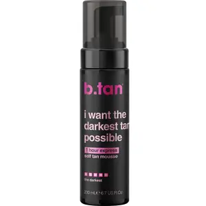 b.tan Ultra Dark Self Tanner Mousse | I Want The Darkest Tan Possible - Fast, 1 Hour Express Sunless Tanning Foam, Golden Bronzing Glow, Face & Body, No Fake Tan Smell, Vegan, Cruelty Free, 6.7 Fl Oz