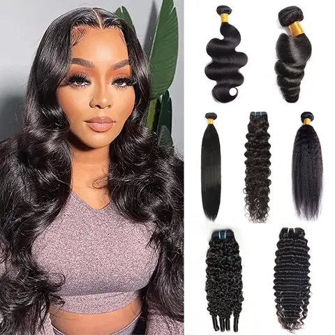 Lemoda 12A Virgin Human Hair Bundles Unprocessed Raw Hair Extensions Natural Black Thick Ends Body Wave Weave Bundles for Any Occasions
