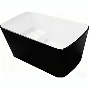 Garvee Rectangular Freestanding Soaking Bathtub 49", Japanese Style with Built-in Seat, Chrome Drain System, R-Corner Ergonomic Design in Black and Gloss White Finish