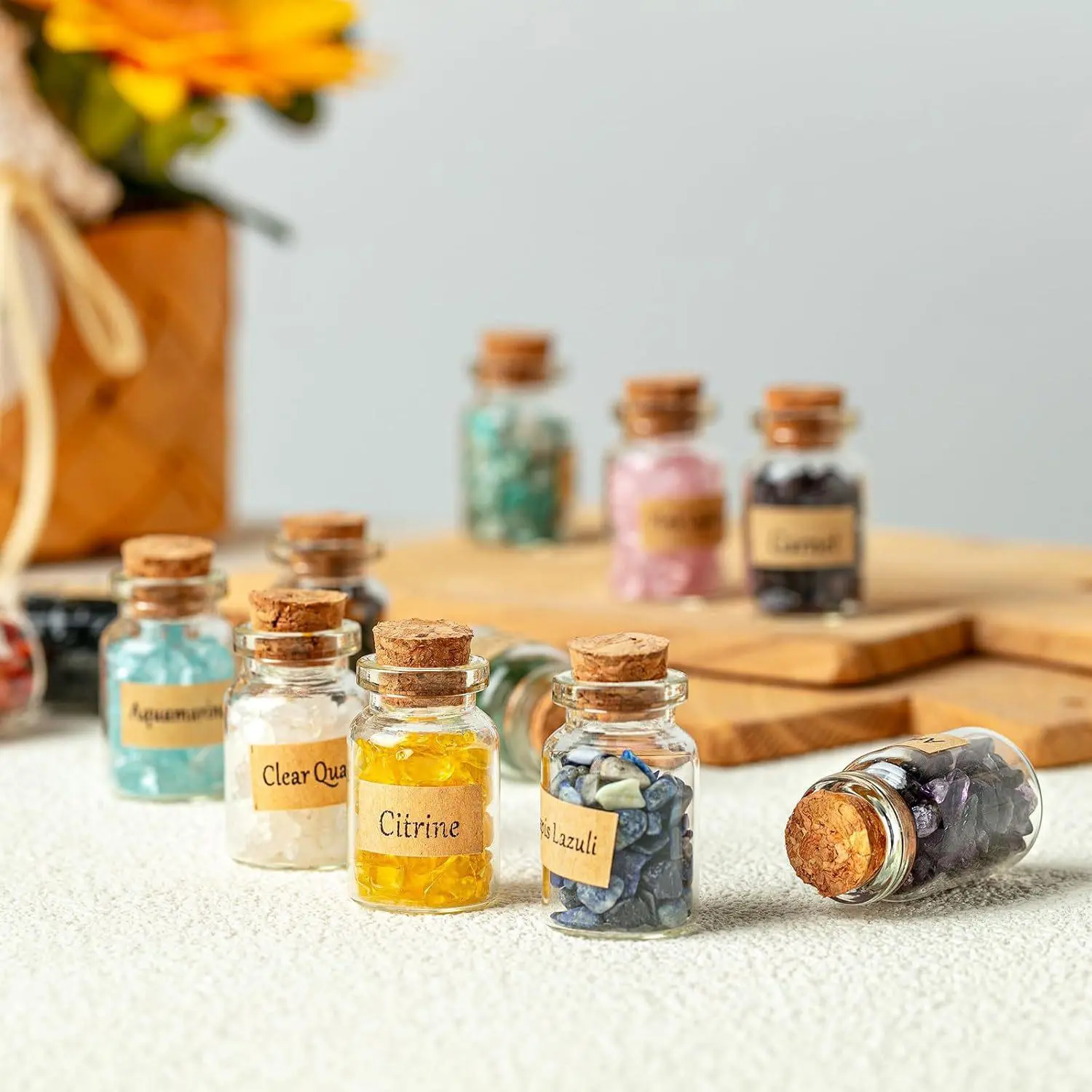 24 Bottles of Natural Crystal Wishing Bottle Healing Stone Mineral Specimen Irregular Semi-Precious Stone Drift Bottle Mutual Exchange Party Festival Small Gift