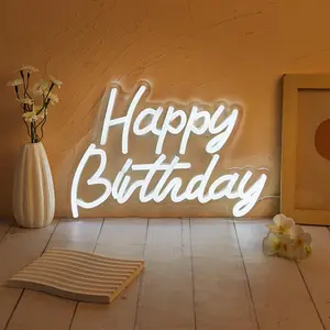 Happy Birthday Neon Sign Lights, USB Powered Birthday Party Decorative Lighting Neon Sign Light, Wall Hanging Decor for Home Party, Festive & Party Supplies