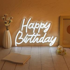 happy birthday neon sign lights, usb powered birthday party decorative lighting neon sign light, wall hanging decor for home party, festive & party supplies