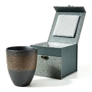 Handmade Rustic Ceramic Tea Cup | Wabi-Sabi Stoneware Kung Fu Tea Tumbler With Gift Box