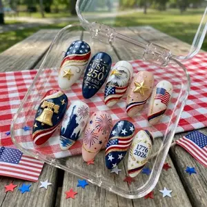 USA 250 Years Patriotic Press On Nails, American Flag Eagle Art