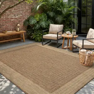 5x7 ft Polypropylene Indoor Outdoor Rug, Textured Weave, Durable for High Traffic, Fade-Resistant Modern Neutral Brown Carpet for Patio Deck Balcony Porch