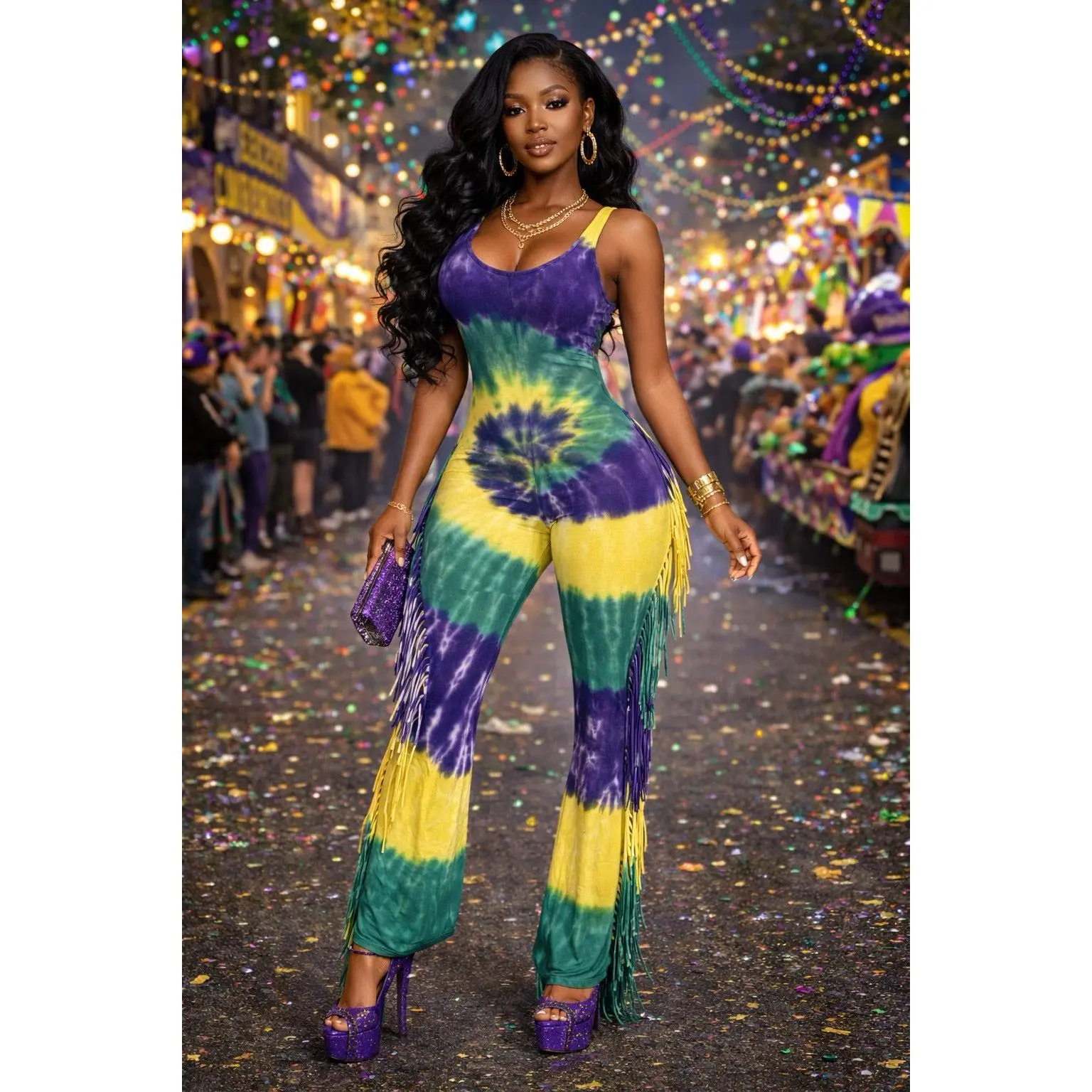 MARDI SWIRLS Fringe JUMPSUIT