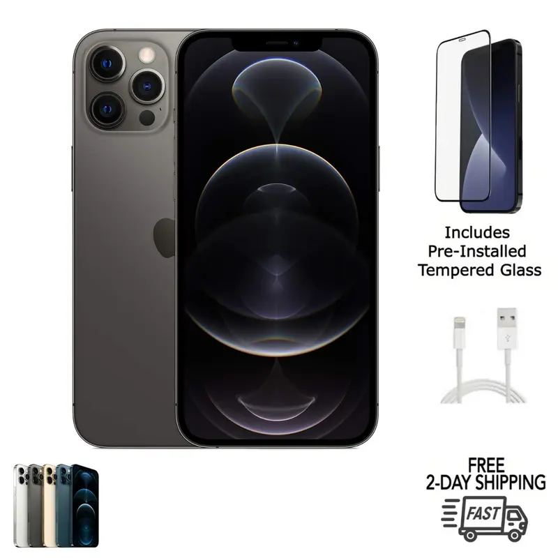 Refurbished Apple iPhone 12 Pro (Fully Unlocked) A2341 Excellent Condition with Tempered Glass Screen Protector & 1 Year Warranty