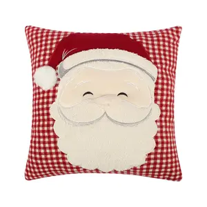 Peppermint Plaid Santa Applique Pillow
