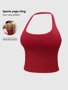Women's Solid Color Sports Tank Top, Seamless Yoga Vest, Athletic Yoga Tops, Halter Neck Design for Comfort and Fashion, Ideal for Gym Workouts and Daily Wear, Gymwear