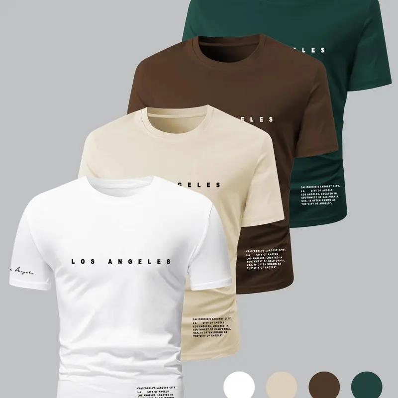Men's Letter Print Round Neck Knit Tee, Regular Fit Casual Short Sleeve T-shirt, Men's Summer Top for Daily Wear