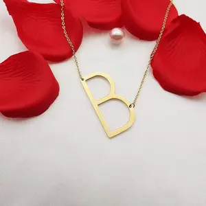 Sideways Initial B Necklace 18K Gold Plated Stainless Steel Large Letter Necklace Big Initial Pendant Monogram Name Necklace for Women Valentine's Gift