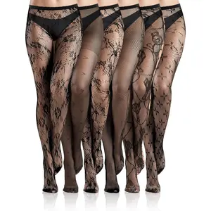6 Pairs Women Fishnet Thigh High Stockings  Tights Bow Patterned Lace Fishnet Leggings Pantyhose for Halloween