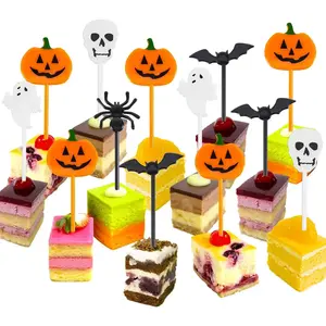 50 pcs Plastic Halloween Picks Halloween Cupcake Topper Toothpicks Cocktail Picks Skewers Sticks for Appetizers Birthday Party Favors(Pumpkin)