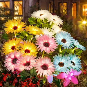Colorful Solar Lights Outdoor Garden Decor, 4 Pack Garden Lights with 16 Glowing Daisy Flowers, Solar Flowers Outdoor Waterproof for Outside Yard Patio,Gifts