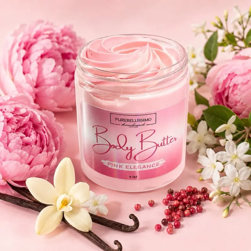 Purebellissimo Pink Elegance Body Butter 9 oz - Luxurious Moisturizing Cream for Soft & Smooth Skin