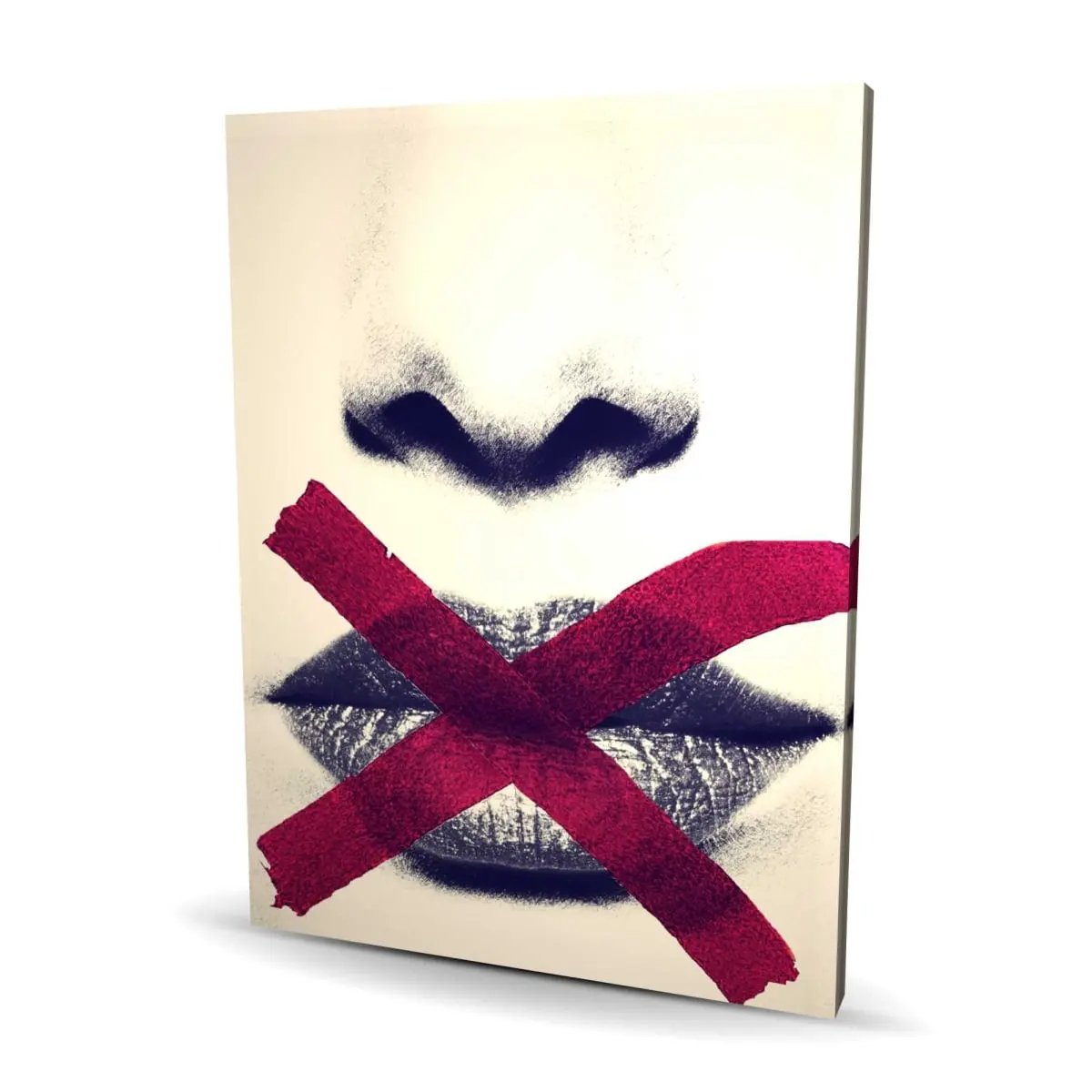 212 MAIN Figurative Beauty Grayscale Lips with Red X High-Def Art Print - 36x48 in, Artistic Artwork for Home & Room Decoration Wall Art