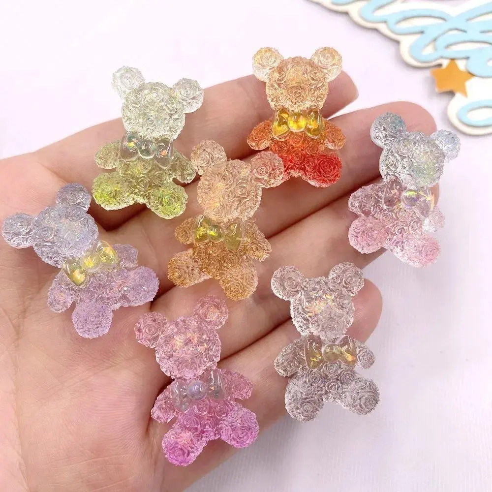 10PCS Colorful Resin Cartoon Bow Crystal Rose Bear Figurines Flatback Rhinestone DIY Wedding Decor Scrapbook Accessory Materials Scrapbooks Accessories Crafts