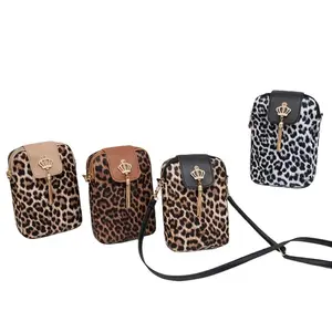 Crown Fringe Leopard Print Crossbody Bag Small Square Messenger with Adjustable Strap Bold Animal Print & Boho-Chic Details for Women's Leatherwear Bags