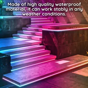 100 Feet Waterproof Outdoor LED Strip Lights, Comes with App and Remote Control, Music Sync RGB Lighting, Suitable for Roofs, Decks, Balconies - Self-Adhesive Backing, 110V-240V Plug-in Power Supply, Easy Installation