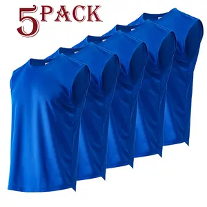 Mens Tank Top Workout - Sleeveless Quick Dry Running Sports Gym Fitness Shirts Plain Muscle Tee 5 Pack