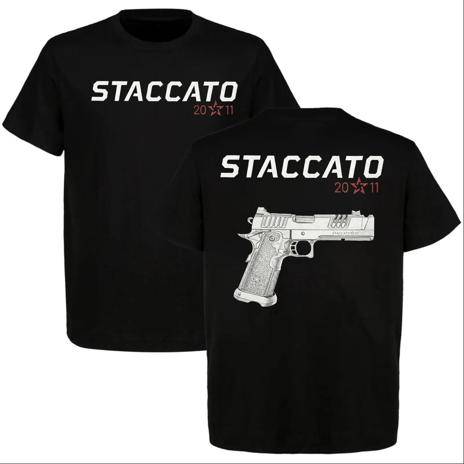 Staccato 2011 Tactical Gun T-Shirt Pistol Graphic Tee 2A Patriotic Veteran Gift USA Shooting Range Streetwear