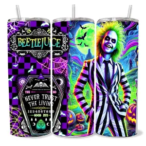 Beetlejuice 20 oz Tumbler - BPA Free, Stainless Steel, Leak Proof, Clear Lid, Includes Straw