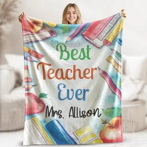 Personalized Teacher Blanket, Best Teacher Ever Blanket, Custom School Blanket, Cute Teacher Name Blanket, Thank You Gift, Birthday Gift,Teacher's Day Birthday