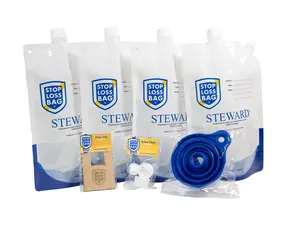 StopLossBags 4-Pack Airtight Paint Saver Storage Kit - Modern Kitchen Bagged, Compressed, Leak-Proof Resealing Stand-Up Organiser Pouches with Lid, Wall-Mountable, Eco-Friendly, Mess-Free for Paint & Stain, Bundle with Funnel, Extra Caps, Filler Clip