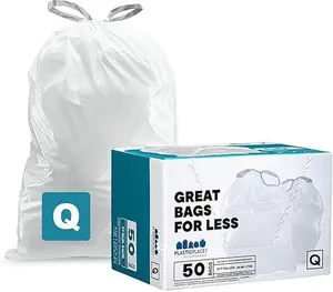 Trash Bags, Compatible with Simplehuman Code Q (50 Count), 13-17 Gallon Drawstring Garbage Liners, Heavy Duty Tear-Resistant