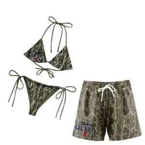 Michelob Ultra Bottomland Camo Matching Swimwear Set for Couples – Bikini & Men’s Beach Shorts, Beer Matching Set, Hawaii Aloha Outfit, Summer Vacation Gift