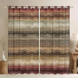Western Tribal Geometric Curtain Set for Bedroom Living Room, Brown Southwest Sheer Curtain, Exotic Style Brown Decorative Curtain