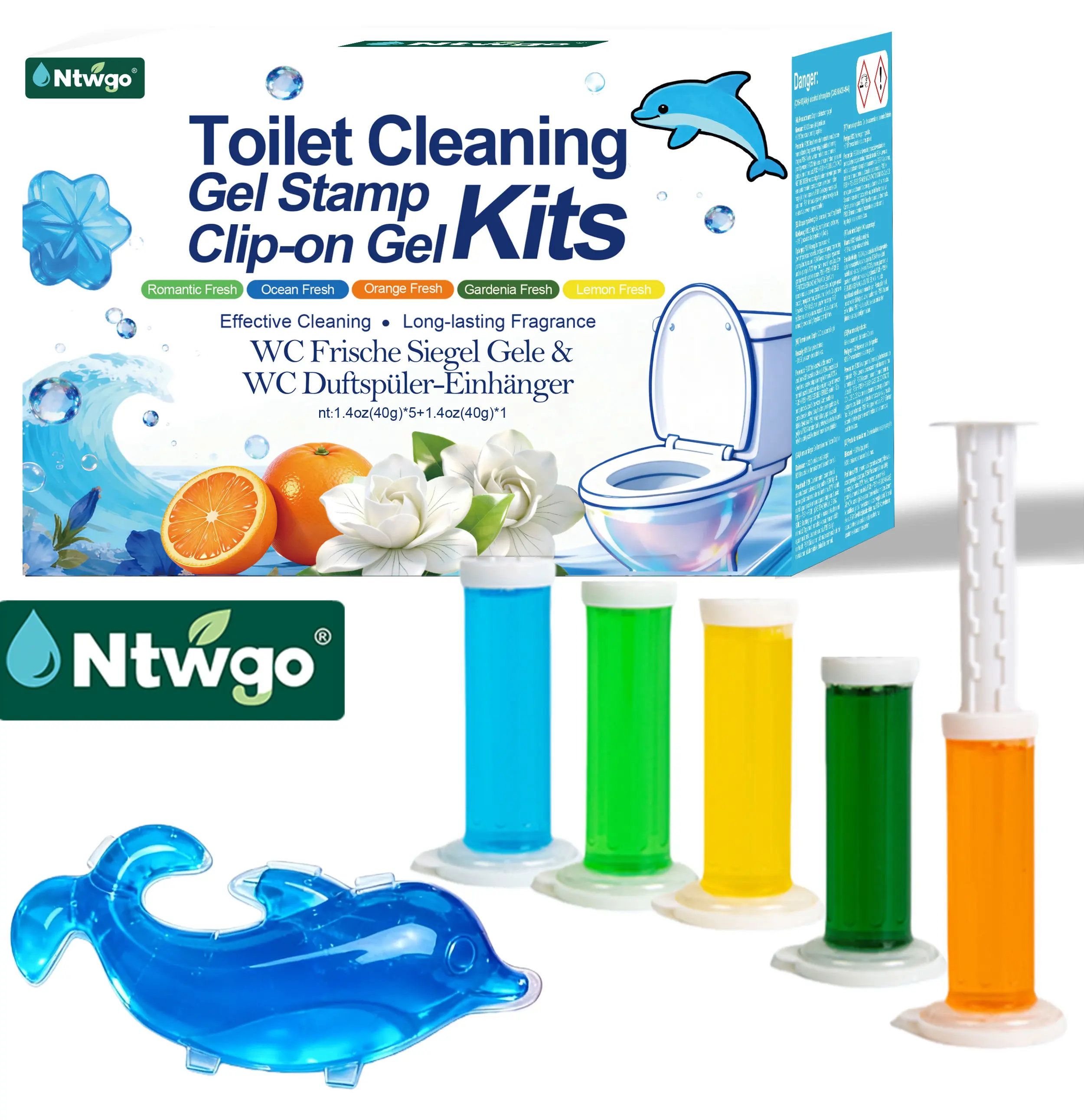 Ntwgo Household Toilet Cleaner Gel Stamp Clip-on Kits - 5 Scented Fragrance Options, No Scrub, Long-Lasting Odor Eliminator, Essential Cleaning Products for Toilet Bowl Cleaning & Freshening