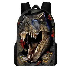 4 Styles Dinosaur Print Backpack Durable 600D Oxford Cloth School Bag Adjustable Breathable Strap Large Capacity Fits 15in Laptop for Kids Teens School Travel Outdoor Use
