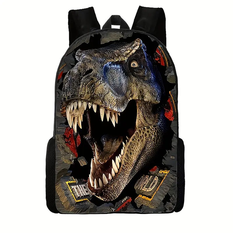 4 Styles Dinosaur Print Backpack Durable 600D Oxford Cloth School Bag Adjustable Breathable Strap Large Capacity Fits 15in Laptop for Kids Teens School Travel Outdoor Use