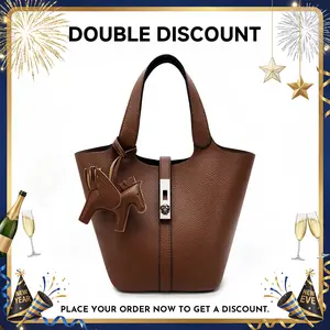 CN6004 Tote Bag for Women Vegan Leather Bucket Purse for Women Top Handle Handbag Shoulder Bag with Detachable Small Purse Yellow Brown TikTokShopHolidayHaul