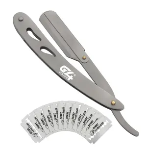 G4 Stainless Steel Straight Edge Barber Shaving Razor Blade for Close Shaving Men Replaceable Blades (Silver) with 10 free derby blades
