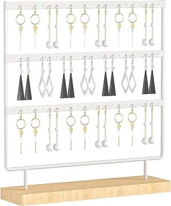 Minimalist Wood-Metal Home Organizer Storage Rack - Quick-Access Holder for Large Pierced Earrings, Small Studs, Hoop Earrings